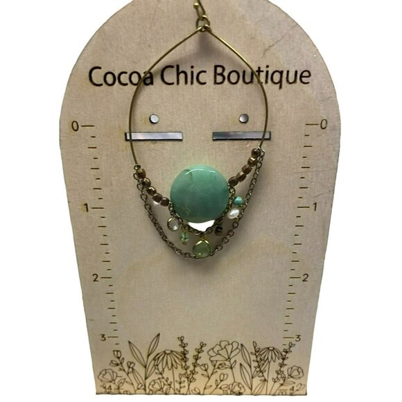 Handmade One-Of-A-Kind Amazonite Aquamarine Blue Stone Hoop Bead Pierced Earring - Picture 3 of 3